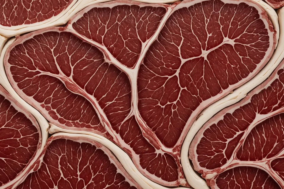 Cross-section of premium aged beef showing texture and marbling